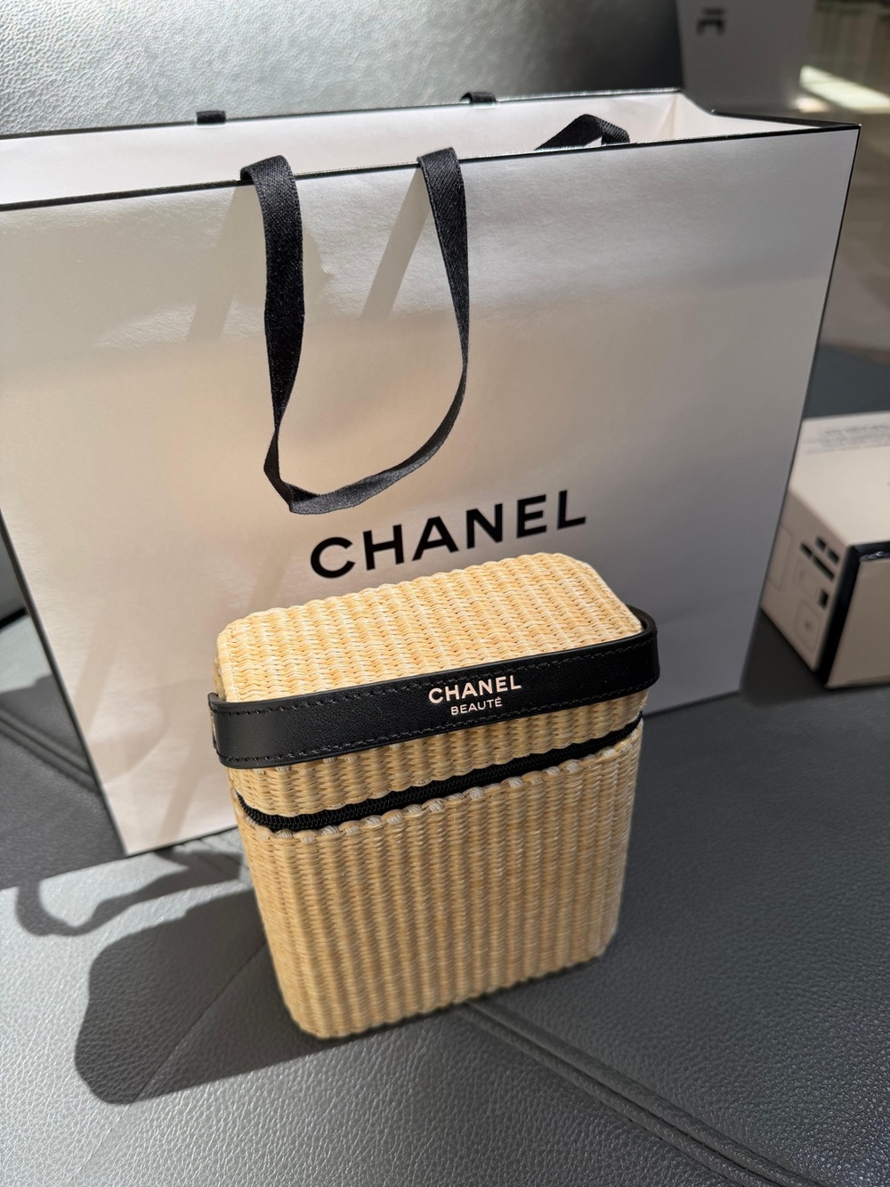 CHANEL Beige & Black Cosmetic Set with Woven Case - Picture 2 of 2